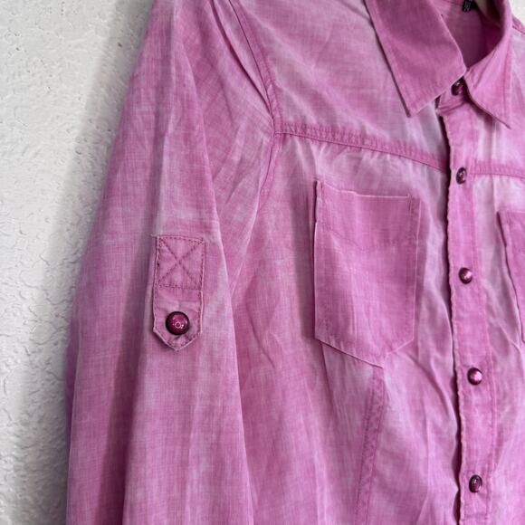 Sinful by Affliction Shirt Womens Small Y2K Angel Heart Wings Top Snap Button Up - Picture 7 of 13